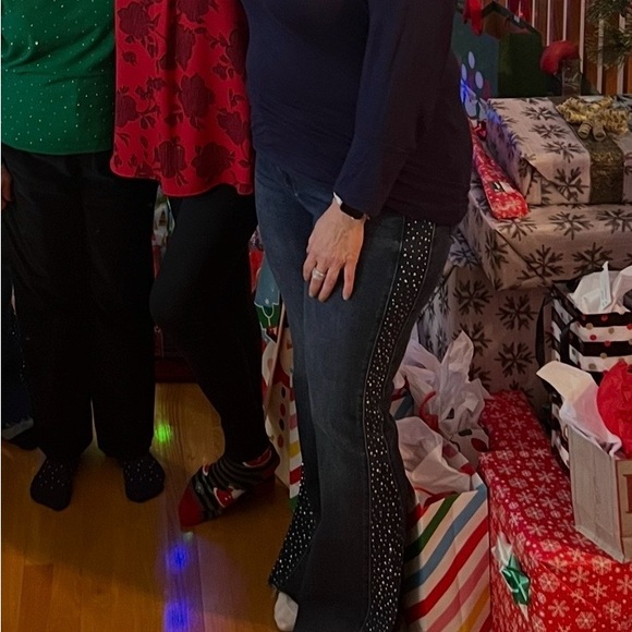 Judy Blue Dark Blue Flare Jeans with Rhinestone Accents - Picture 13 of 14